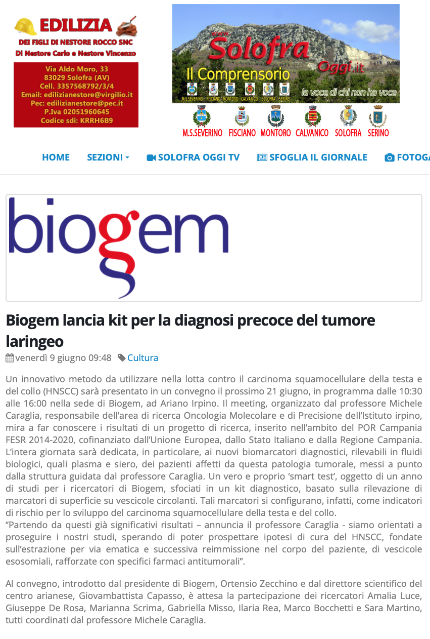 Biogem lancia kit per la diagnosi precoce del tumore laringeo